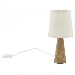 Lamp met houten voet en beige katoenen lampenkap