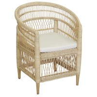Fauteuil de salon en rotin naturel avec coussin déhoussable