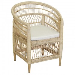 Fauteuil de salon en rotin naturel avec coussin déhoussable