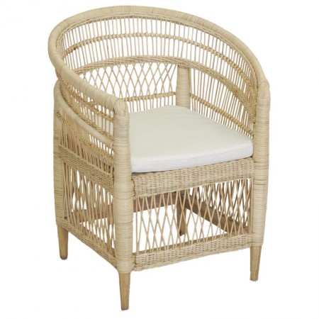 Fauteuil de salon en rotin naturel avec coussin déhoussable