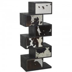 Commode "zigzag" en bois et peau de vache 6 tiroirs