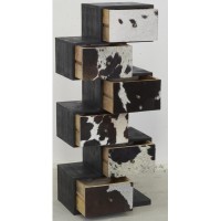 “Zigzag” chest of drawers in wood and cowhide 6 drawers