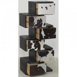 Cassettiera “Zigzag” in legno e cuoio 6 cassetti