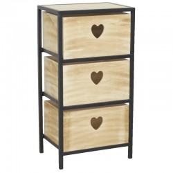 3-drawer chest of drawers in natural paulownia wood with heart handles