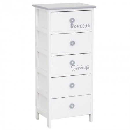 Commode chambre d'enfant 5 tiroirs en bois laqué, poignées en forme de bouton