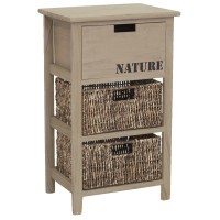 Paulownia Hölzerne Kommode Tönte | 3 Schubladen-Lagerschrank mit 2 geflochtenen Maiskörben