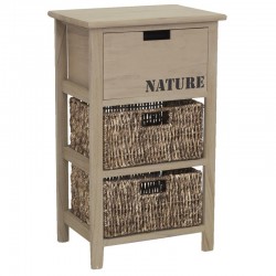 Commode en Bois de Paulownia Teinté | Meuble de Rangement 3 Tiroirs dont 2 Corbeilles en Maïs Tressé