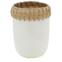 White and rattan dyed metal vase