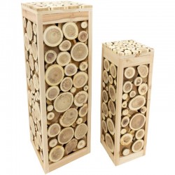 Square Sellettes in pine wood logs- Lot of 2