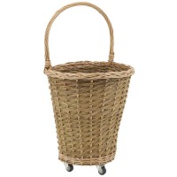 Chariot marché en osier brut avec 3 roulettes