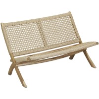 Banc Pliant en Bois de Teck et Rotin Synthétique : Banc de Jardin Pliable Tressé pour Terrasse & Balcon Design Naturel