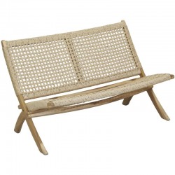 Banco dobrável na madeira de teca e rattan sintético: Banco do jardim dobrável Trançado para terraço e varanda design natural