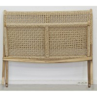 Folding bench made of teak wood sitting and back in synthetic rattan