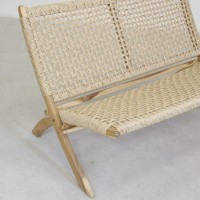 Banco plegable en madera de teca y ratán sintético: Banco de jardín plegable trenzado para terraza y balcón diseño natural