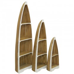 Series of 3 shelves in mahogany shaded white in the shape of a boat