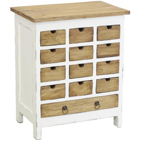 Commode en Bois d'Acajou Patiné Blanc 13 Tiroirs | Grand Meuble de Rangement Shabby Chic & Romantique