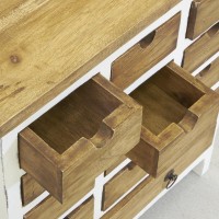 Commode en Bois d'Acajou Patiné Blanc 13 Tiroirs | Grand Meuble de Rangement Shabby Chic & Romantique