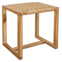 Table basse carrée en bois de teck et rotin synthétique