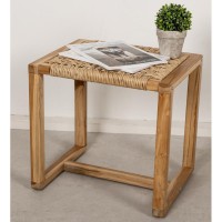 Table basse carrée en bois de teck et rotin synthétique