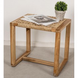 Mesa de café quadrada em madeira de teca e vime sintético