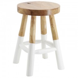 Natural Teak Wood Teak Stool & White Feet: Blødgøring Satning Scandi-Boho & Små massivt træmøbler