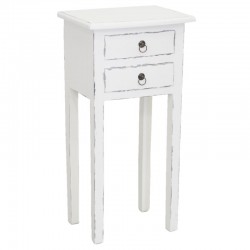 Bedside table in white patinated mahogany wood, 2 drawers