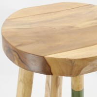 Tabouret de bar rond en bois de teck naturel et teinté vert kaki