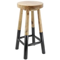 Round bar stool made of natural teak wood and dyed black