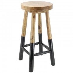 Barstol Top Natural Teak Wood & Black Feet H72CM: Skandinavisk og industriell design Høy stolekjøkken