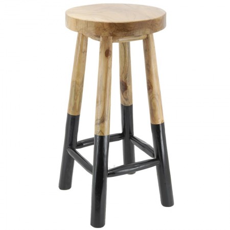 Round bar stool made of natural teak wood and dyed black