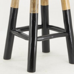 Sgabello rotondo in legno di teak naturale e nero tinto