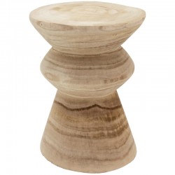 PION-Hocker in natürlichem Paulownia - Massivholz-Beistelltisch geschnitzt, Sofaende