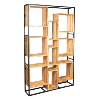 Scatola per ripiano in teak e scatole di offset in metallo - Biblioteca industriale di fascia alta