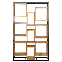 Étagère en bois de teck massif sur structure en métal