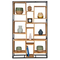 Solid Teak Shelf och Metal Offset Boxes - High-end Industrial Library