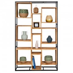 Étagère en bois de teck massif sur structure en métal