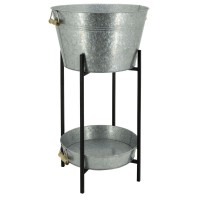 Rafraichisseur de bouteilles sur pied, bassine et plateau en métal galvanisé