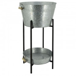 Rafraichisseur de bouteilles sur pied, bassine et plateau en métal galvanisé