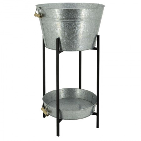 Rafraichisseur de bouteilles sur pied, bassine et plateau en métal galvanisé