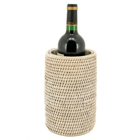 Rustfritt stålflaskeoppfriskning og hvit Patinated Rattan - Elegant Wine Bucket og Champagne for bordene dine