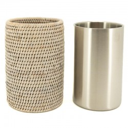 Stainless Steel Bottle Refresher and White Patinated Rattan - Elegant Wine Bucket and Champagne For Your Tables