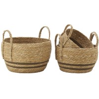 Série de 3 cache-pots en jonc, avec anses en jonc