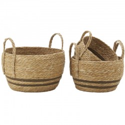 Série de 3 cache-pots en jonc, avec anses en jonc