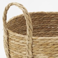 Série de 3 cache-pots en jonc, avec anses en jonc