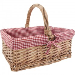 Rectangular basket of dyed fendu osier, vichy lining