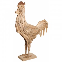 Grand coq décoratif en bois flotté