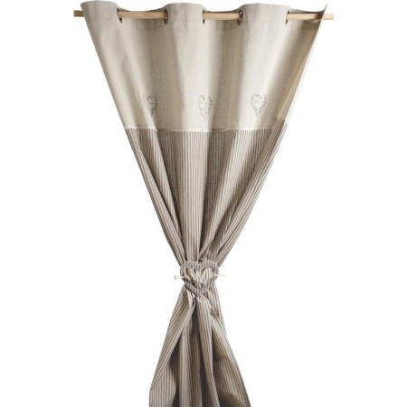 Curtain in cotton and linen motifs grey heart 140 x 250 cm