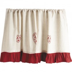 Small short curtain in cotton and lin heart red white cream countryside