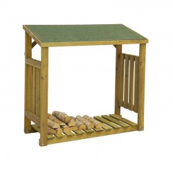 Abri bois de chauffage pin teinté avec toit bitumé