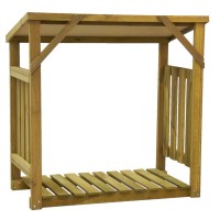 Abri bois de chauffage en pin teinté avec toit bitumé